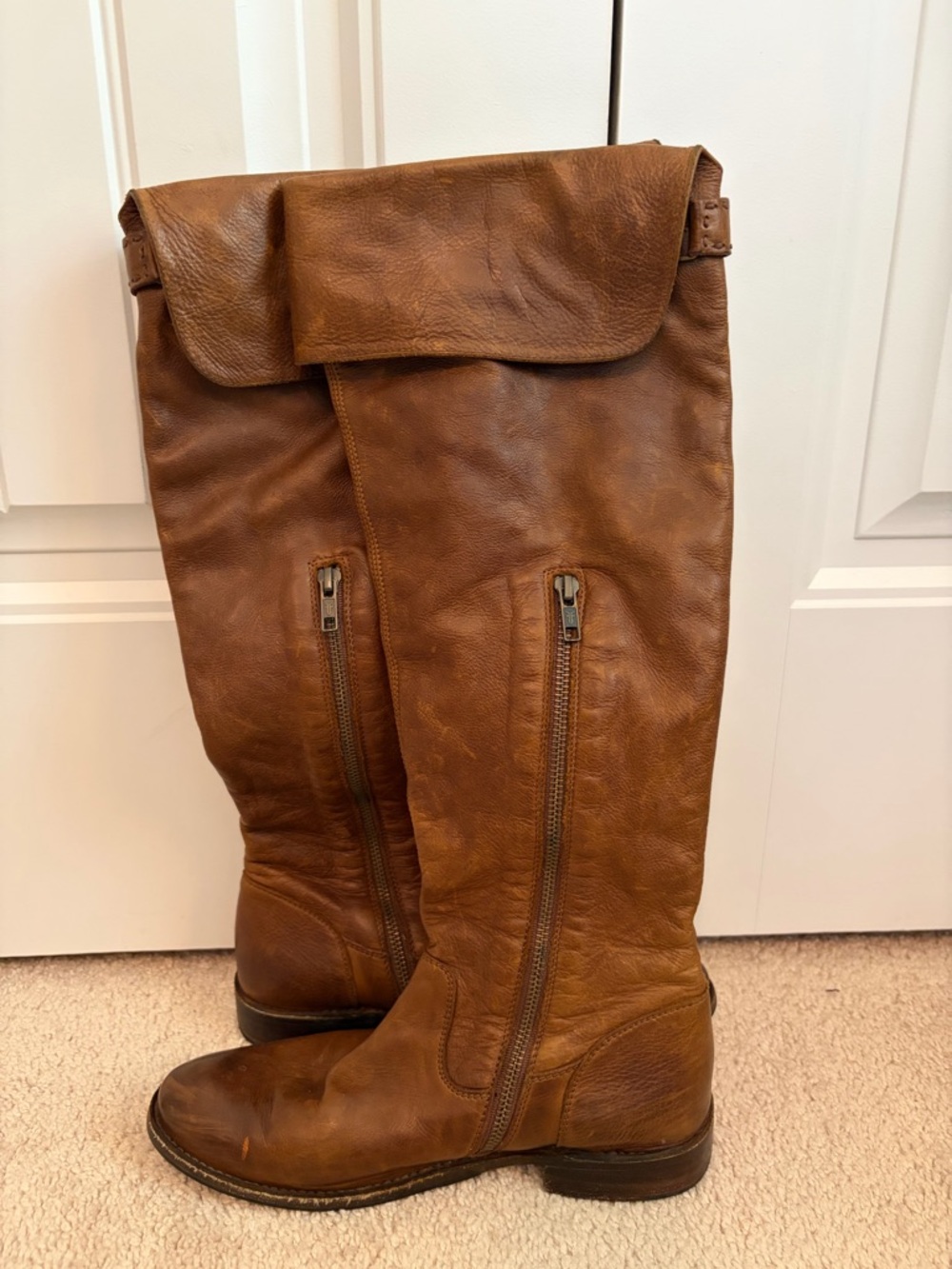 Frye Shirley 77739‎ Cognac Leather Over the Knee Riding Boots Women's Size 7.5 B
